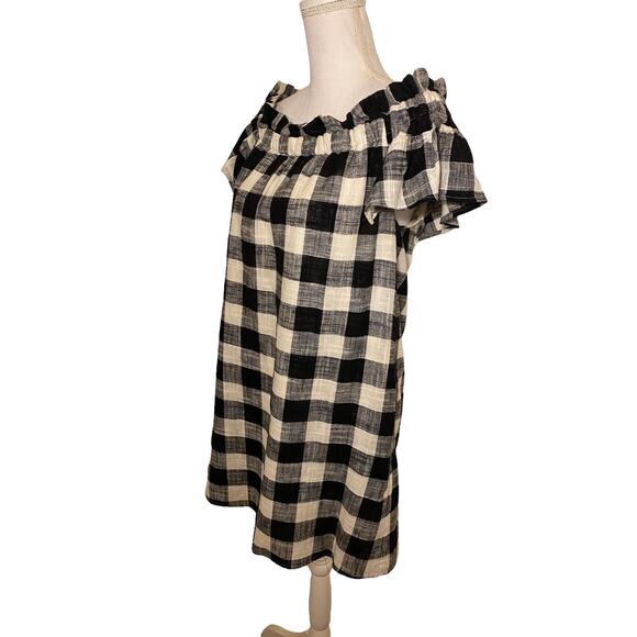 Anthropologie Corey Lynn Calter Mini Dress Gingham Off Shoulder Black White XS - Picture 4 of 7